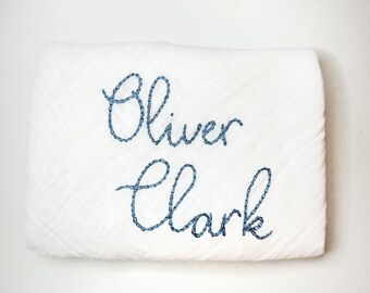 Personalized Baby Swaddle - Custom Hand-Embroidered Name Announcement - Soft, Beautiful Newborn Hospital Photo Prop - Unique Heirloom Piece