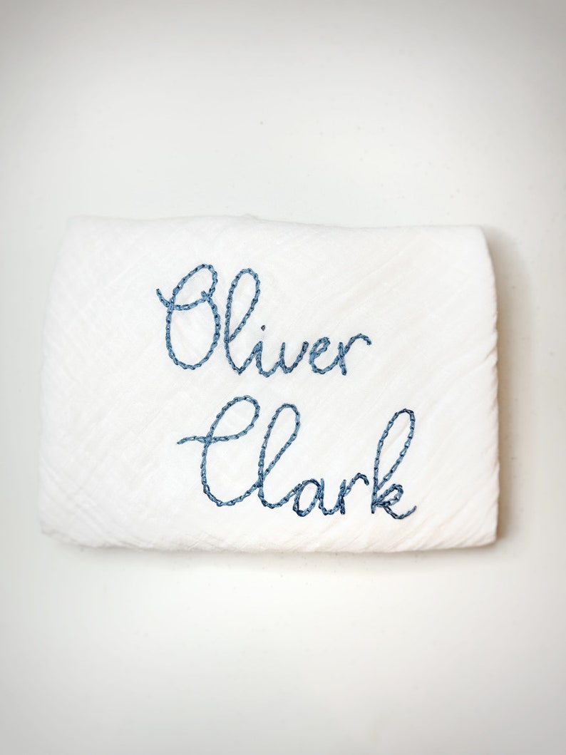 Personalized Baby Swaddle Custom Hand-Embroidered Name Announcement Soft, Beautiful Newborn Hospital Photo Prop Unique Heirloom Piece image 1