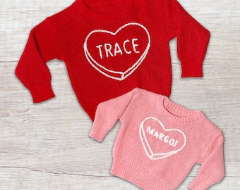 Hand Embroidered Sweetheart Sweater, Custom Valentine's Clothing, Personalized Name Outfit, Love Basket Gift, Toddler Girl Boy XOXO Present