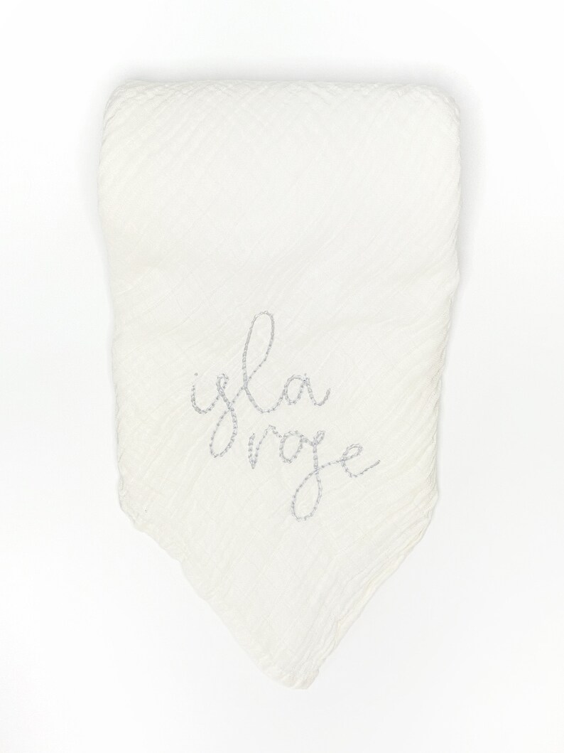 Personalized Baby Swaddle Custom Hand-Embroidered Name Announcement Soft, Beautiful Newborn Hospital Photo Prop Unique Heirloom Piece image 4