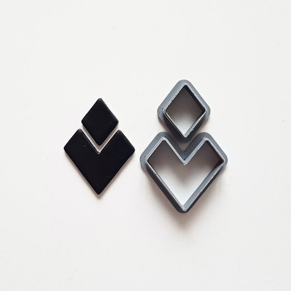Rhombus and chevron polymer clay cutter set, 3d printed geometric clay cutters for earrings, 2 piece polymer clay cutters