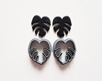 Monstera leaf polymer clay cutters, 3d printed tropical leaf clay earring cutter, palm leaf clay cutter mirror set