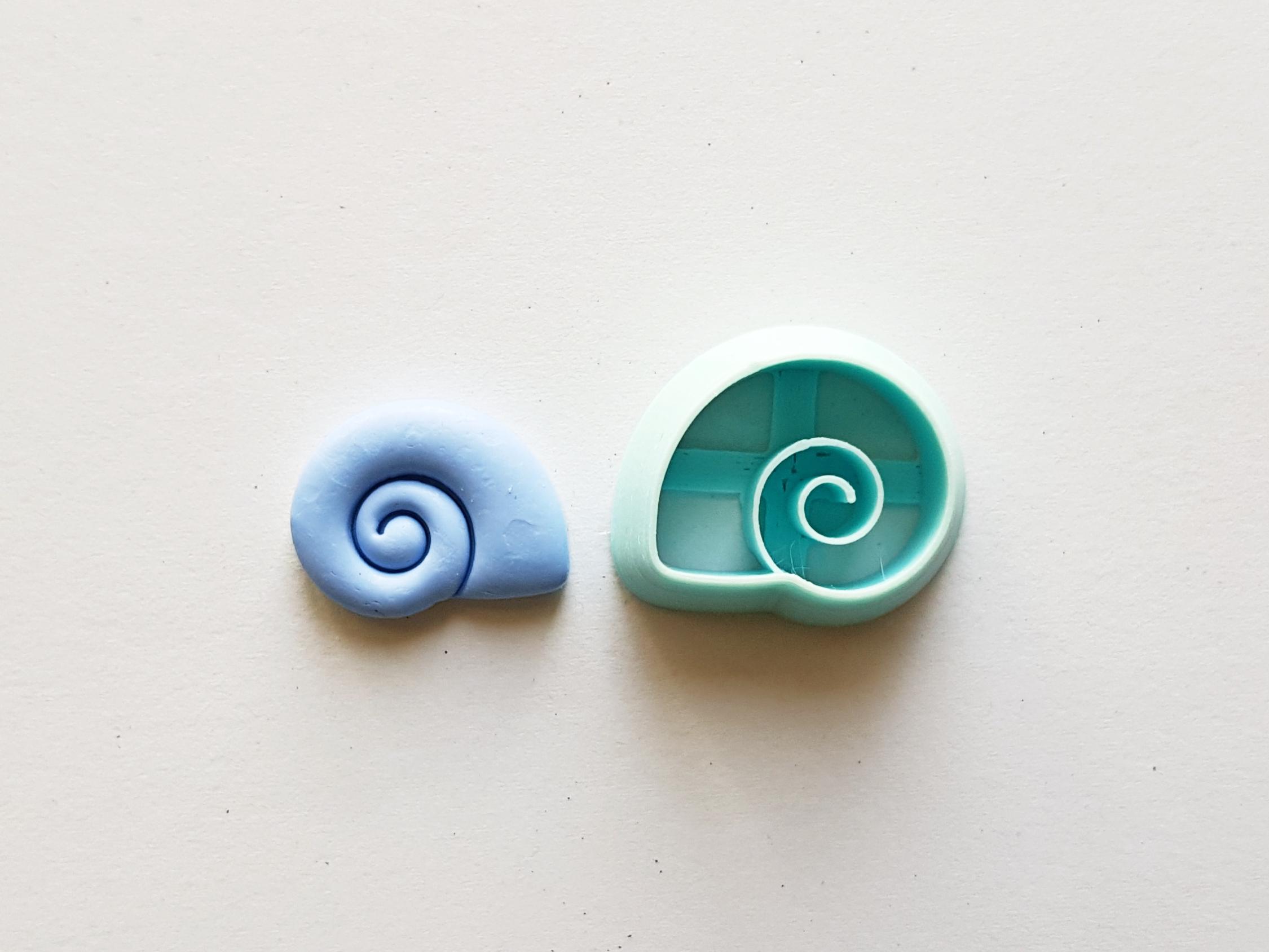 Snail shell embosser polymer clay cutters, 3d printed beach snail clay earring cutter, snail clay cutter with imprint
