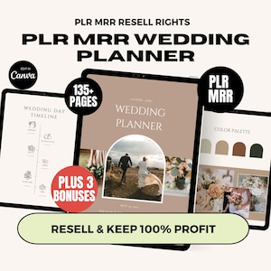 PLR Wedding Planner Printable with Commercial Use Canva Template Checklist, Budget, Vendors, Ceremony Planners, MRR PLR Digital Planner DfY