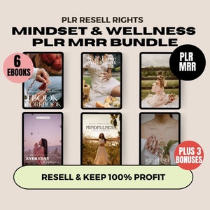 PLR MRR Wellness and Mindset Bundle, 6 eBooks and Workbooks to Resell with Private Label Right Master Resell Right, Wellbeing Life Coach Dfy