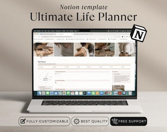 Notion Planner | All In One Notion Dashboard | Notion Aesthetic | Life Planner Notion Template | ADHD Personal Planner Minimal Clean Design