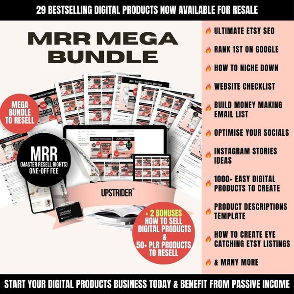 Mega MRR Digital Products Bundle, Master Resell Rights, Passive Income Ideas, How to Sell on Etsy, Plr Digital Products Ideas, Done for You