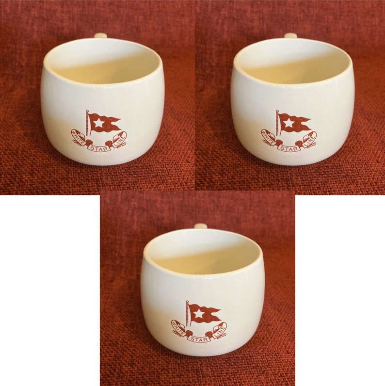 White Star Line TITANIC Replica Mug, Plate, Bowl, Deep Bowl, Egg Cup, Replica Titanic 3rd Class China 3 Mugs