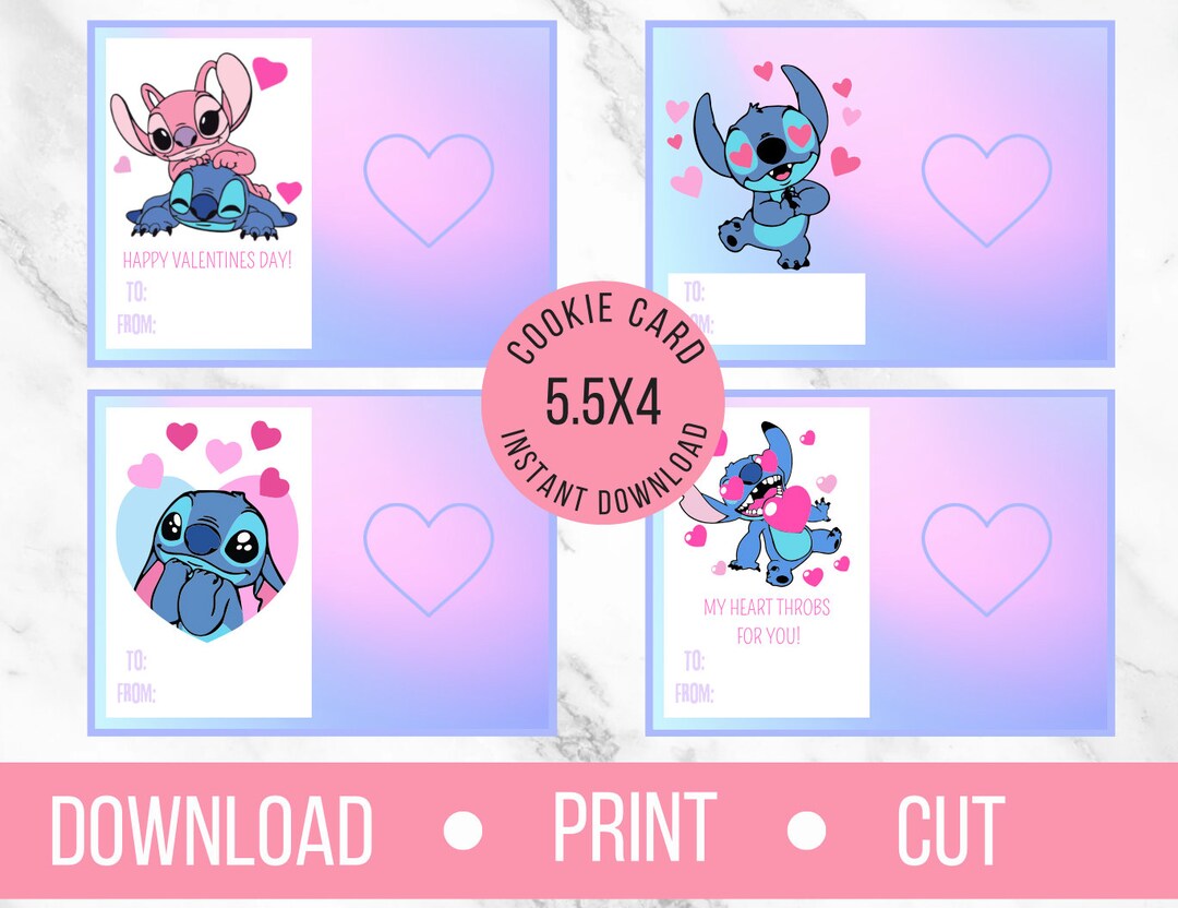 Stitch Valentine Cookie Card Bundle Valentine Cards Kids Valentine - Etsy