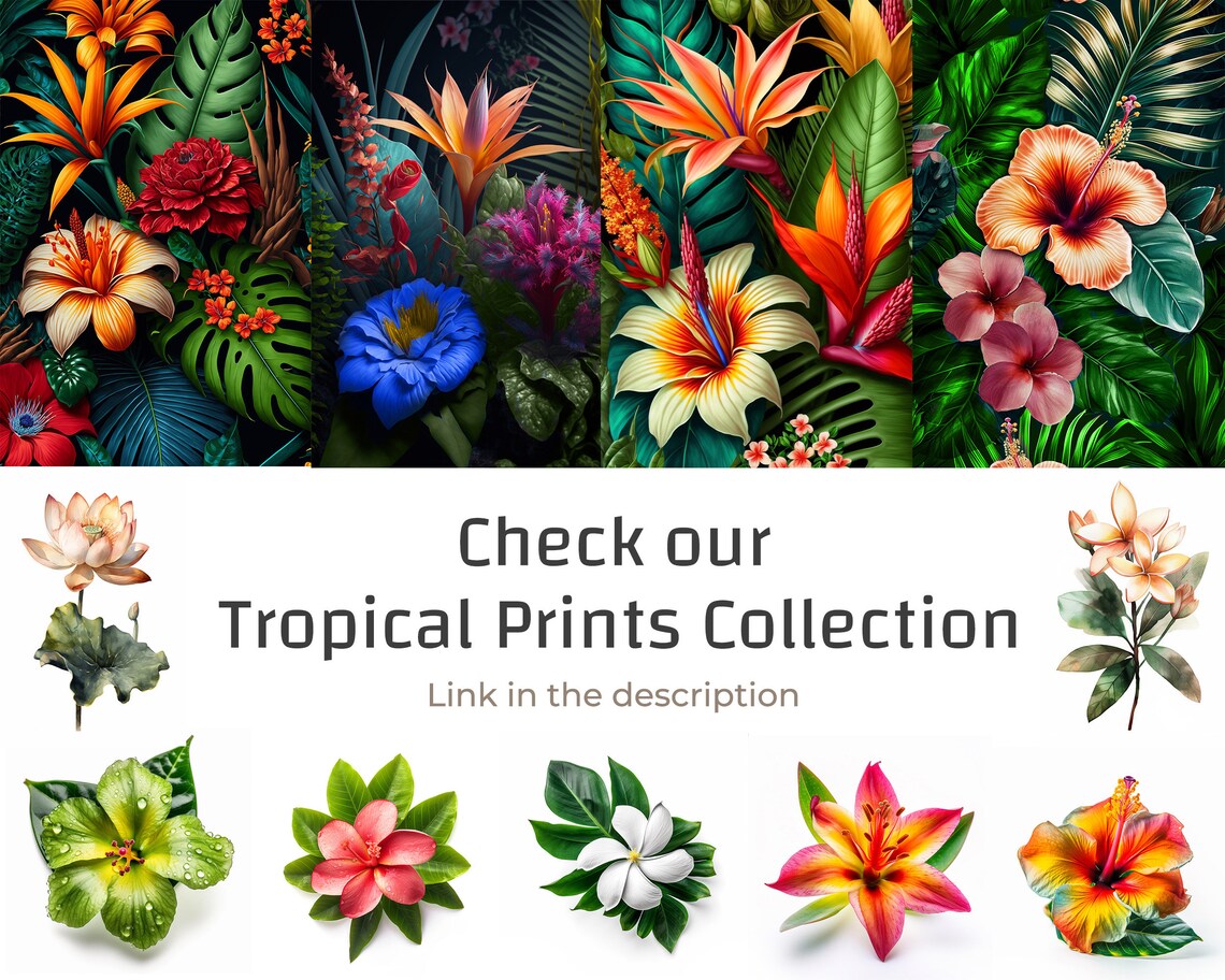 Tropical Floral Printable Wall Art Office Tropical Decor Etsy