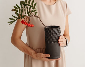 Handgemachte Keramik Vase ""Black Pearl"""