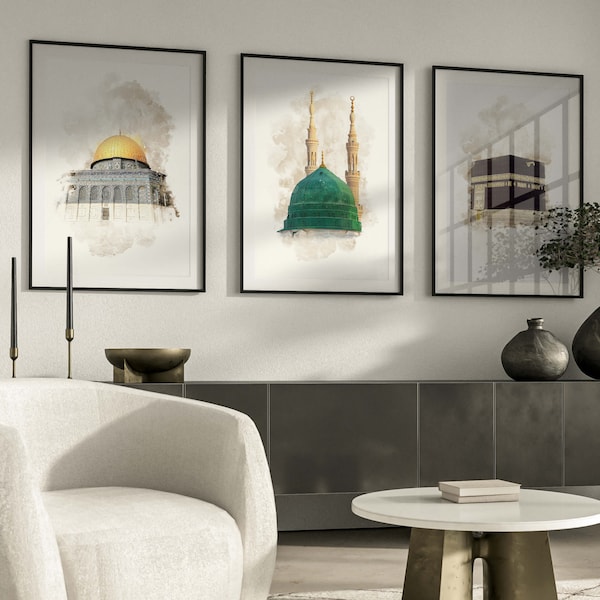 3x Islamic Poster Set! Islamic Calligraphy, Kaaba, Nabawi, Aqsa,  Islamic Wall Art, Islamic Wall Pictures, Art Decor, Wall Art, Masjid