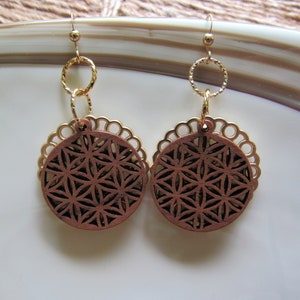 Walnut Wood and Gold layered earrings.