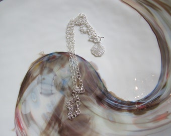 Sterling Silver Floral Charm Necklace - 20 inch Toggle Clasp