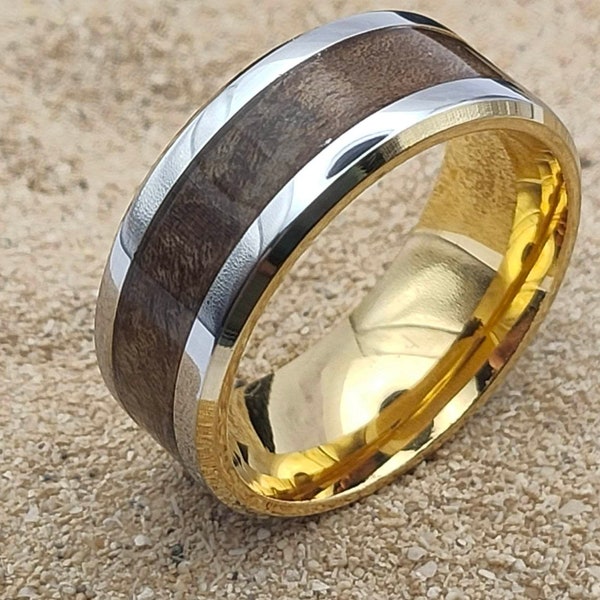 Wood Inlay Ring Etsy UK
