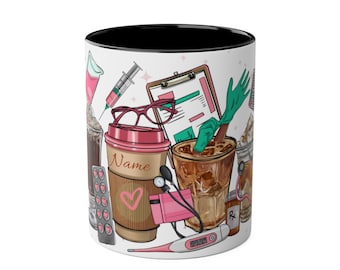 Personalized Nurse Coffee Mug: Latte Art, Medical Theme, 11oz