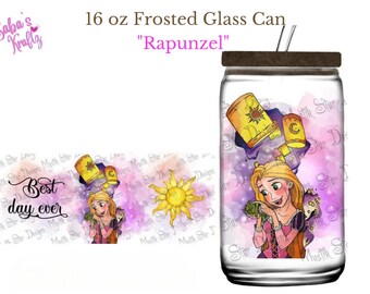 Rapunzel - Disney Becher - Bierglastasse - Kaffeeglasdose -Kaffeetasse - Disney- Prinzessinnen - Eisglasdose mit Strohhalm & Bambusdeckel