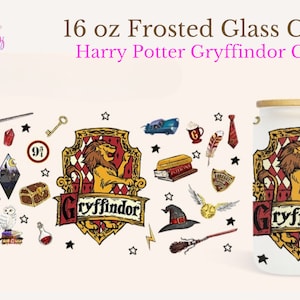 Hp House Cup, Gryffindor, Harry Potter , Mug, Stitch, Disney, Frosted Glass Can