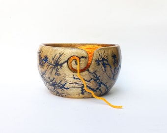 Yarn Bowl Wooden, Lichtenberg Figure & Resin/Wooden Large Yarn Bowl for knitting, Yarn Bowl Mango wood  With Free Crochet Hook
