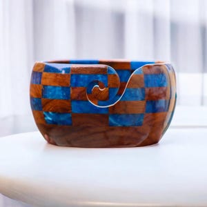 Cuenco de madera para hilo, cuenco grande de madera o resina para tejer, el mejor regalo para el cumpleaños de la madre, Navidad. Aguja de crochet gratis