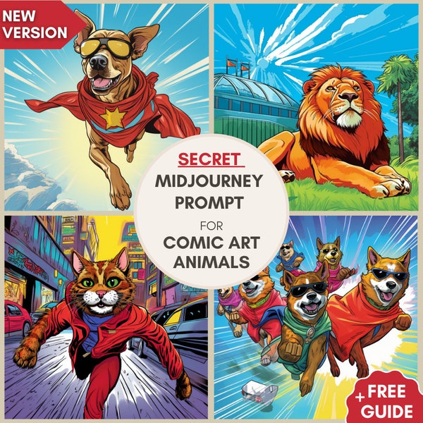 Professional Midjourney Prompt Comic Animals, Comic Art, Commercial Use, Printable, AI Art, Midjourney Prompts, Comic Prompt, AI Prompts