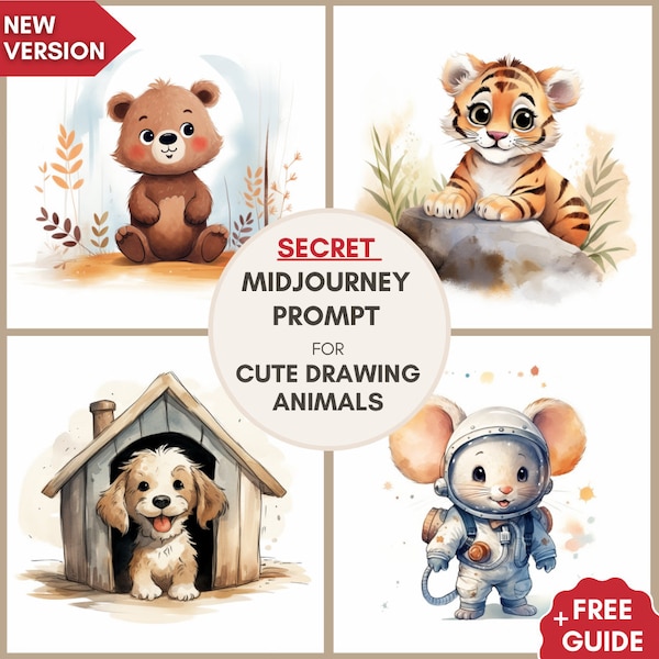 Professional Midjourney AI Prompt Template for Cute Animal Drawing, Midjourney Art, Customizable, Free Guide, Best Midjourney Prompts