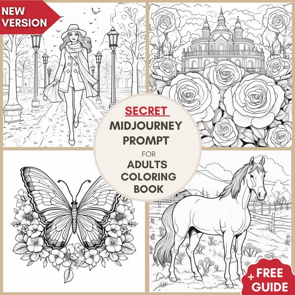 Professional Midjourney Prompt for Adults Coloring Book, AI Art, Best Midjourney Prompts, Digital Art, Midjourney Coloring Book Prompts