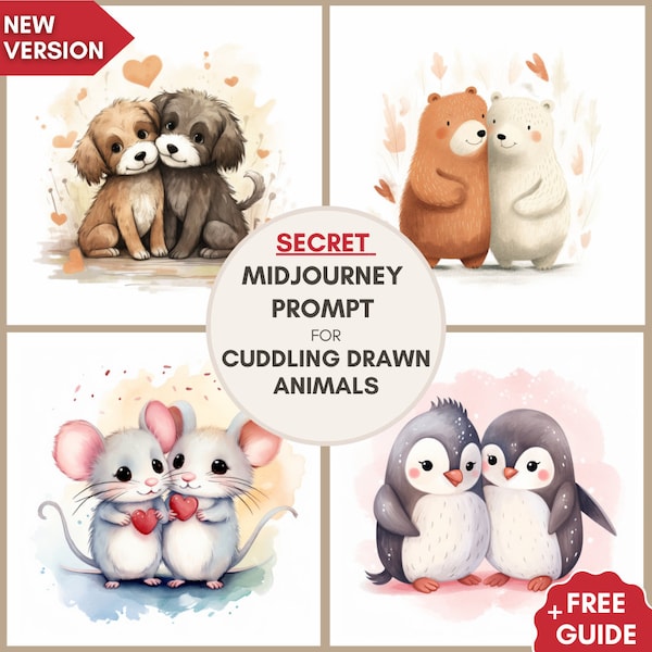 Midjourney Prompt for Hugging Animals, Customizable, AI Prompt, Best Midjourney Prompts, Midjourney Animals, Cute Animal Drawing Prompt