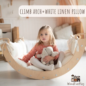 Montessori Climbing Arch, Climb Arch with Pillow, Toodler Climber Arch with bow, Kletterbogen mit Kissen, Bogenwippe, Montessori Rocker Arch+pillow