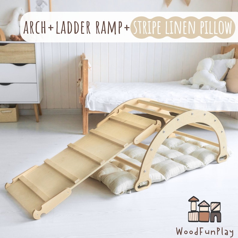 Arco da arrampicata Montessori, Arco da arrampicata con cuscino, Arco da arrampicata Toodler con arco, Kletterbogen mit Kissen, Bogenwippe, Montessori Rocker Arch+Ladder R+Pillow