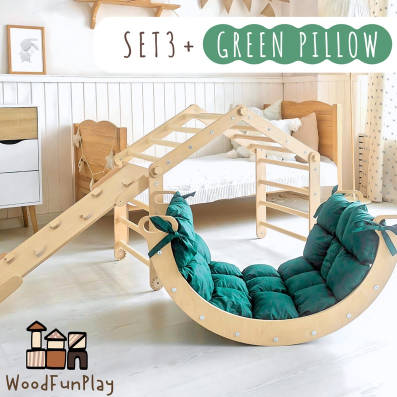 Arco da arrampicata Montessori, Arco da arrampicata con cuscino, Arco da arrampicata Toodler con arco, Kletterbogen mit Kissen, Bogenwippe, Montessori Rocker Set 3 Rock R+Pillow