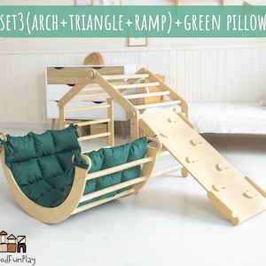 Climbing Triangle Climber Arch with Ramp Rocker Cushion Montessori Toodler gym, Kletterdreieck, Kletterbogen mit Kissen, Climbing Ladder