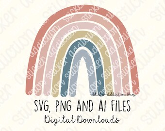 Neutral Rainbow SVG, PNG and Ai Cut File | Modern Pastel Rainbow Sticker for Cricut, Silhouette and Cameo | Embroidery Printable Pattern DIY