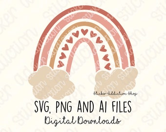 Arco iris neutro SVG, PNG y Ai Cut File / Moderna pegatina de arco iris dibujada a mano para Cricut, Silueta y Cameo / Descarga digital instantánea DIY
