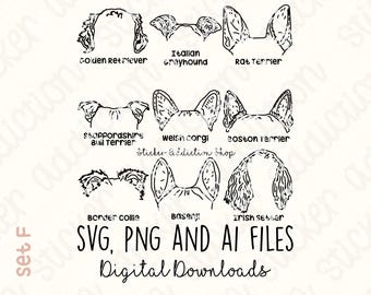 9 Dog Ears Illustrations | SVG Bundle, PNG, Ai Cut Files | Cricut, Silhouette, Glowforge and Cameo | Digital Download | Embroidery Vector