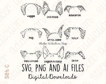 9 Dog Ears Illustrations | SVG Bundle, PNG, Ai Cut Files | Cricut, Silhouette, Glowforge and Cameo | Digital Download | Embroidery Vector