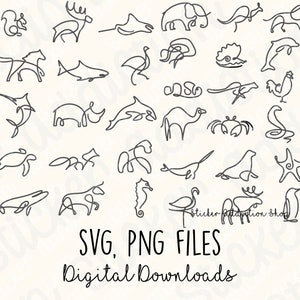 Monoline Tierillustrationen | Plotterdateien SVG und PNG | One Line Handgezeichnete | Cricut, Silhouette und Cameo Digitaler Download | Vektor Icons