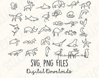 Monoline Animal Illustrations | SVG and PNG Cut Files | One Line Hand Drawn | Cricut, Silhouette and Cameo Digital Download | Vector Icons