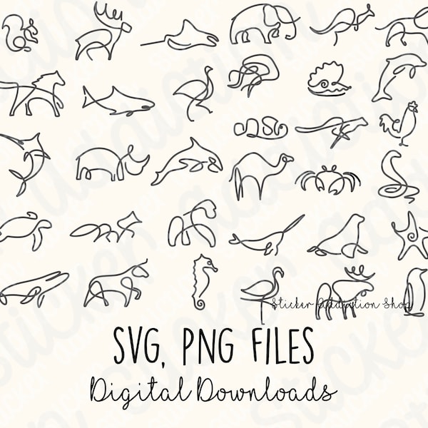 Monoline Animal Illustrations | SVG and PNG Cut Files | One Line Hand Drawn | Cricut, Silhouette and Cameo Digital Download | Vector Icons