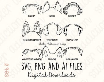 9 Dog Ears Illustrations | SVG Bundle, PNG, Ai Cut Files | Cricut, Silhouette, Glowforge and Cameo | Digital Download | Embroidery Vector