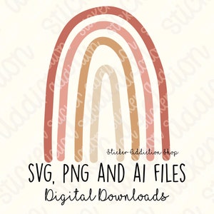 Neutral Rainbow SVG, PNG and Ai Cut File | Modern Hand Drawn Rainbow Sticker for Cricut, Silhouette and Cameo | Instant Digital Download DIY