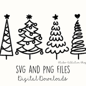 Christmas Tree Doodles | SVG and PNG Cut Files | Hand Drawn Icon | Cricut, Silhouette and Cameo | Instant Digital Download | DIY Vector Icon