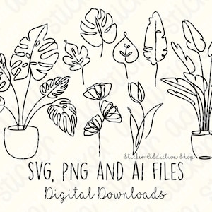 Single Line Plants Icons | SVG, PNG and Ai Cut Files | Cricut, Silhouette and Cameo | Digital Download | Vector Aesthetic Monoline Drawings