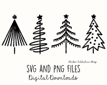 Christmas Tree Doodles | SVG and PNG Cut Files | Hand Drawn Icon | Cricut, Silhouette and Cameo | Instant Digital Download | DIY Vector Icon