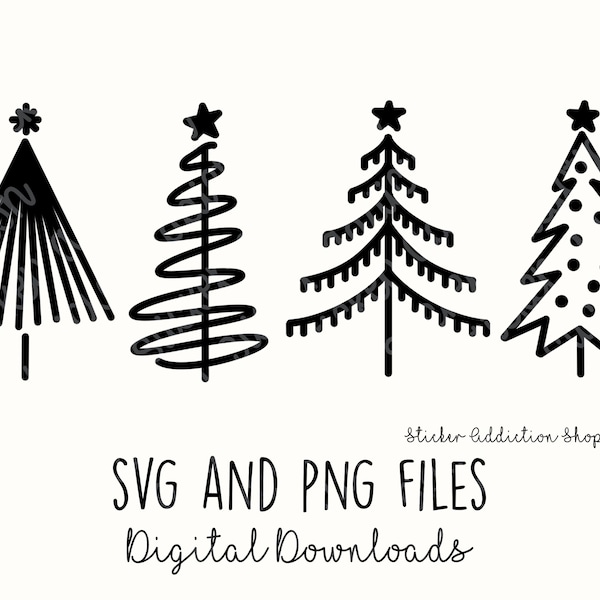 Christmas Tree Doodles | SVG and PNG Cut Files | Hand Drawn Icon | Cricut, Silhouette and Cameo | Instant Digital Download | DIY Vector Icon