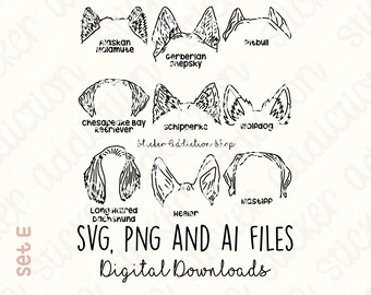 9 Dog Ears Illustrations | SVG Bundle, PNG, Ai Cut Files | Cricut, Silhouette, Glowforge and Cameo | Digital Download | Embroidery Vector