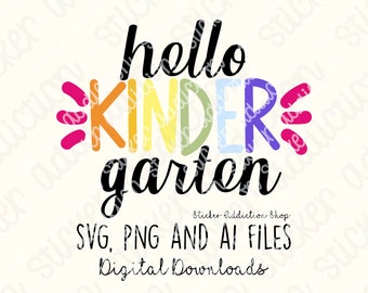 Hello Kindergarten | Layered SVG, PNG and Ai Cut Files | Cricut, Silhouette Cameo, Glowforge | Download | HTV | Kid's t-shirt diy | Rainbow
