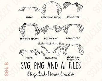 9 Dog Ears Illustrations | SVG Bundle, PNG, Ai Cut Files | Cricut, Silhouette, Glowforge and Cameo | Digital Download | Embroidery Vector