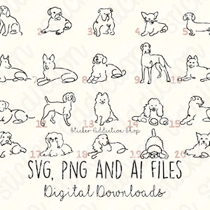 20 Dogs Line Art | SVG Bundle, PNG, Ai Cut Files | Hand Drawn | Cricut, Silhouette, Glowforge and Cameo | Digital Download | Vector Icons