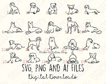 20 Dogs Line Art | SVG Bundle, PNG, Ai Cut Files | Hand Drawn | Cricut, Silhouette, Glowforge and Cameo | Digital Download | Vector Icons